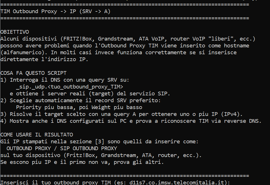 Output dello script PowerShell